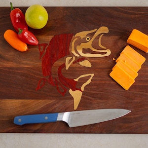 Salmon Cutting Board with Salmon Inlay Charcuterie Board with fish Christmas Gift for him Fishing Gift for Men