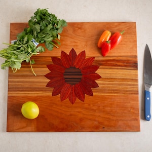 Sunflower Charcuterie Board Farmhouse Style Serving board for kitchen Sunflower inlay Christmas gift Sunflower Pattern Cutting Board for her