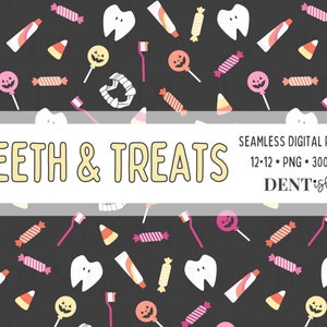 Padrão dentário de Halloween, fundo dentário, padrão dentário sem costura, PNG dental de Halloween, higienista dental, assistente dentário, dentista, RDH