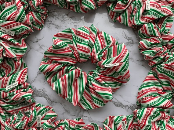 Candy Cane Extra Full Scrunchies | Cotton Christmas Scrunchie | Hair Accessory | Oversized Scrunchie | Hair Tie | Jumbo Large Scrunchie