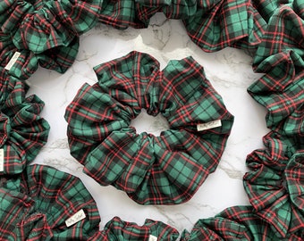 Cozy Plaid Extra Full Scrunchies | Cotton Christmas Scrunchie | Hair Accessory | Oversized Scrunchie | Hair Tie | Jumbo Large Scrunchie