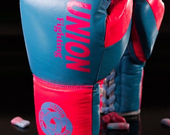 Hand made UNION fighting Lace up Leather Boxing Gloves  Bubble Gum