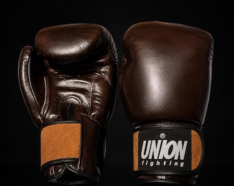 UNION fighting Retro Brown Leather Reversed Cuff Boxing Gloves OG