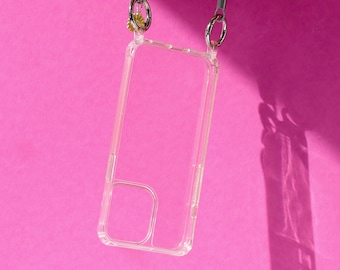 Handyhülle transparent mit Ringen/Ösen für Handyketten, optional mit Karabiner zur Befestigung, für alle iPhone Modelle