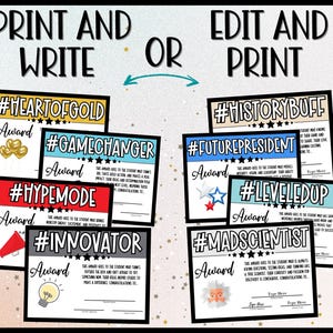 Print and Write or Edit and Print | Fun Student Awards | End-of-Year Recognition Certificates for Elementary & Middle School | PDF & Canva