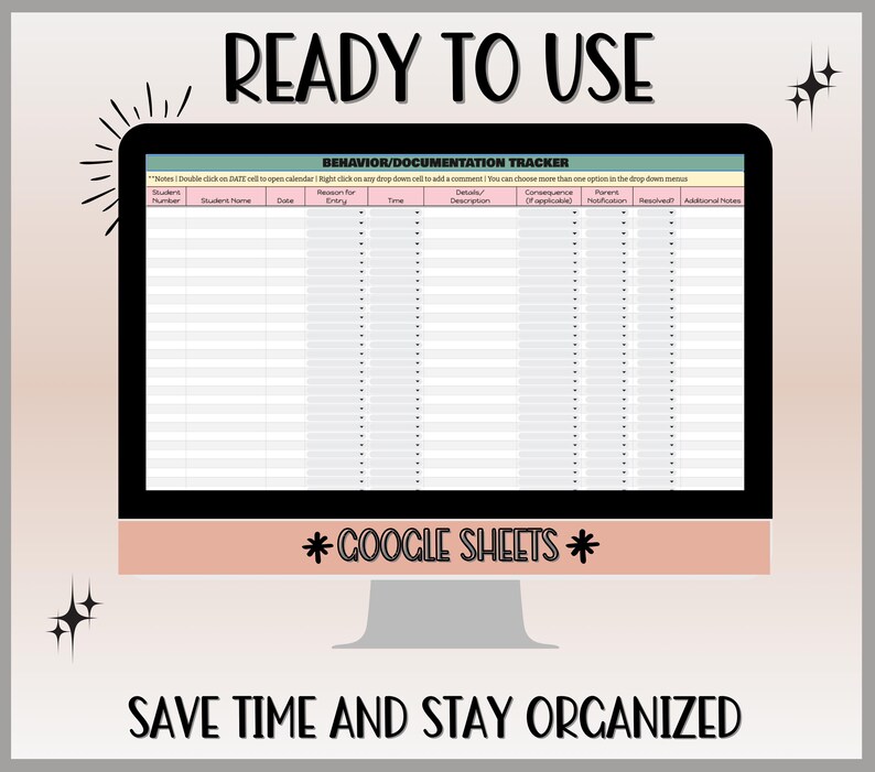 Editable digital student behavior tracker template for teachers