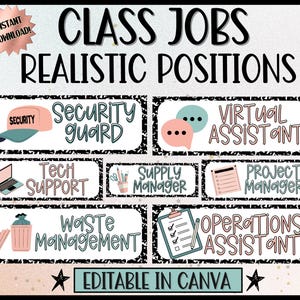 Realistic Classroom Jobs | 40 Student Roles | Canva & PDF | Class Job Chart for Teachers | Classroom Management Tools | Editable in Canva