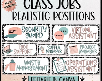 Realistic Classroom Jobs | 40 Student Roles | Canva & PDF | Class Job Chart for Teachers | Classroom Management Tools | Editable in Canva