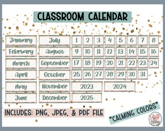 Coral Classroom Calendar: Calming Colors Decor (Digital Download)