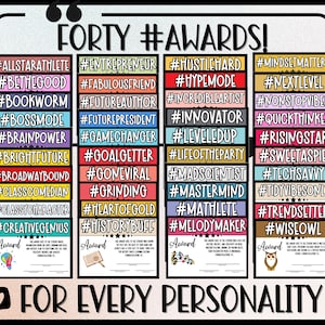 40 Hashtag-Themed Student Awards for Every Personality | From Academic to Funny | Editable in Canva & Google Slides | Print or Type & Print
