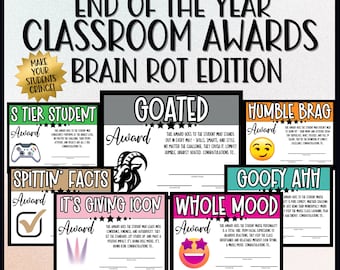 Funny End of Year Student Awards | Brain Rot Slang | Editable & Printable | Gen Z Cringe Classroom Superlatives | Digital Teacher Resource
