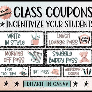 Coupons modifiables pour la classe | Cartes de récompense étudiantes imprimables | Incitatifs au comportement positif | Téléchargement numérique | Outil de gestion de classe