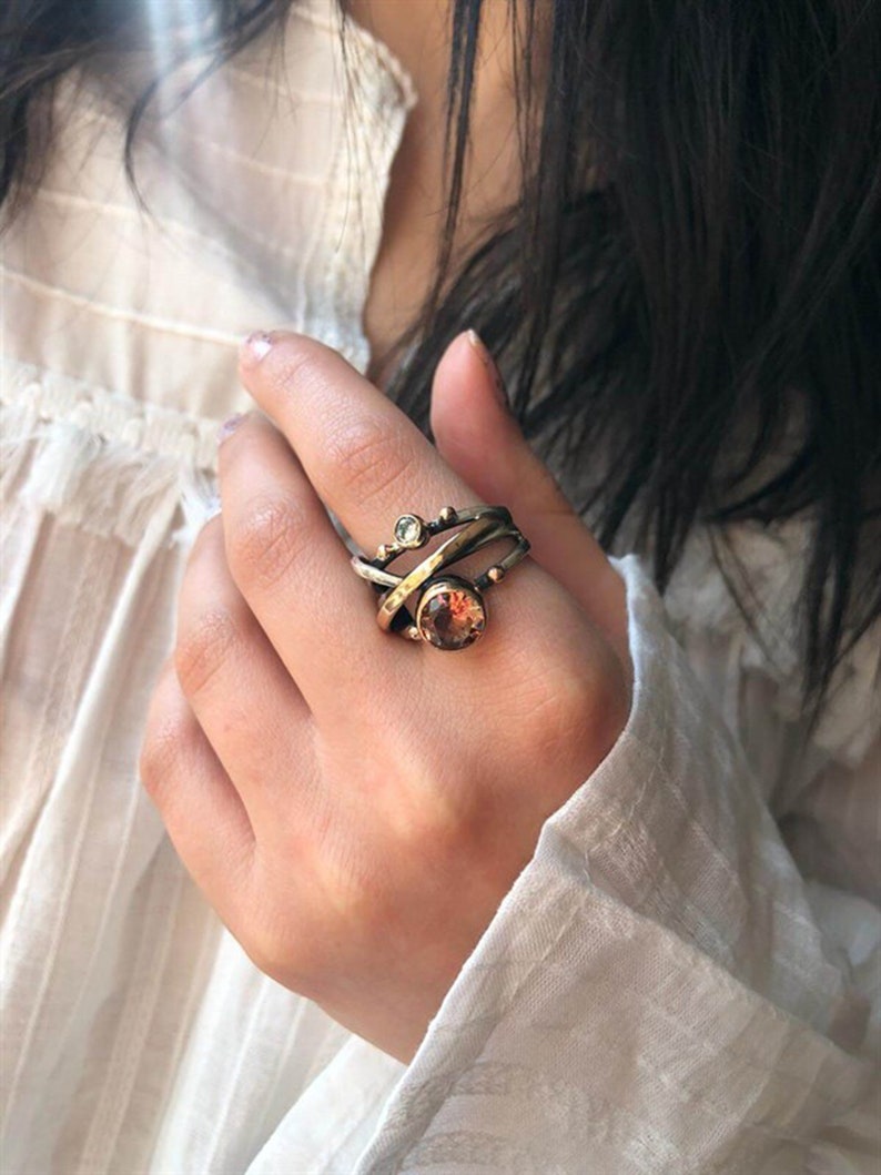 Color Changing Stone Cross Silver Ring, Multi Gemstone Ring, Old Style Authentic Ring, Vintage Unique Silver Ring, Multi Stone Ring image 3