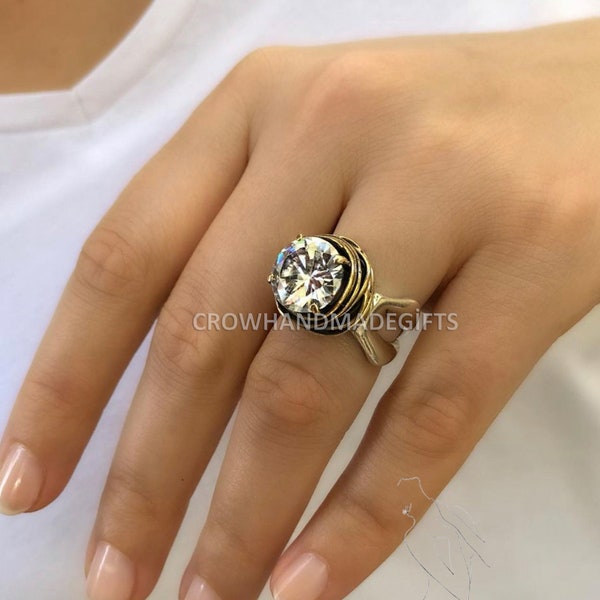 Statement Silver Ring: Spiral Cubic Zirconia Band (Large Stone)