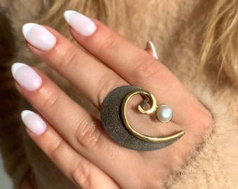 Pearl Silver Ring, Pearl Stone Silver Ring, Silver Ring, Old Style Authentic Ring, Unique Silver Ring