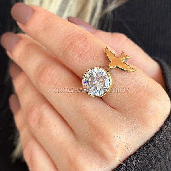 Cubic Zircon Ring, Cubic Zircon Silver Ring, 925 Sterling Silver Ring, Large Gemstone Ring