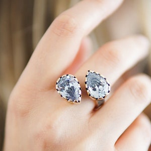 Two Drops Cubic Zircon Silver Ring, CZ Stone 925 Silver Ring, Old Style Authentic Ring, Unique Vintage Silver Ring, Christmas Day Gift Ring