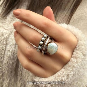 Baroque Pearl Multi-Stone Ring | 925 Sterling Silver, Freshwater Pearls, Handmade