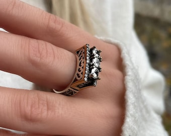 Three Stone Ring, Cubic Zircon Silver Ring, Cubic Zircon Stone Silver Ring, Silver Ring, Old Style Authentic Ring, 925 Sterling Silver Ring