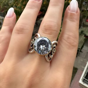 Cubic Zircon Silver Ring, Solitaire CZ Silver Ring, CZ Zircone Ring, Statement Ring, anxiety ring, goth ring, cubic zirconia ring image 2