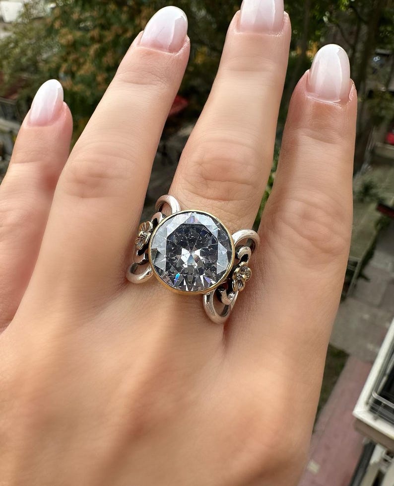 Cubic Zircon Silver Ring, Solitaire CZ Silver Ring, CZ Zircone Ring, Statement Ring, anxiety ring, goth ring, cubic zirconia ring image 2