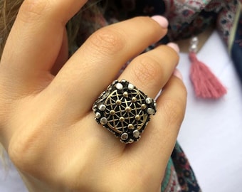 Hittite Sun Silver Design Ring , Custom Natural Design , Jewelry , Bijutery, Accessory MultiStone, Gemstone , Purple Gold Color , White