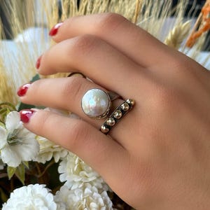 Fresh Water Pearl Ring, Baraque Pearl Silver Ring, Pearl Silver Fidget Ring, Boho Pearl Ring, Statement Ring, Anxiety ring, Authentic ring