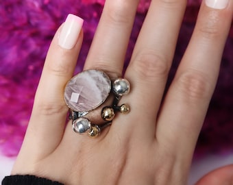 Rosa Quarz Silber Ring, Quarz Ring, Silber Ring, 925 Sterling Silber Ring, handgemachter Ring