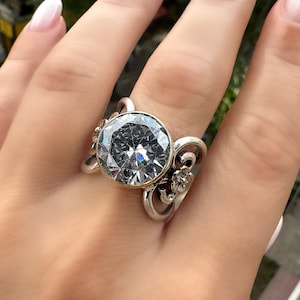 Cubic Zircon Silver Ring, Solitaire CZ Silver Ring, CZ Zircone Ring, Statement Ring, anxiety ring, goth ring, cubic zirconia ring image 1