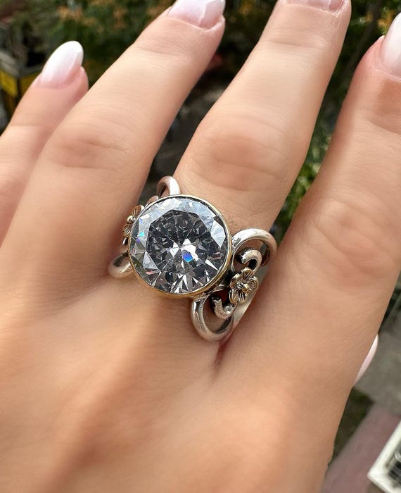 Cubic Zircon Silver Ring, Solitaire CZ Silver Ring, CZ Zircone Ring, Statement Ring, anxiety ring, goth ring, cubic zirconia ring