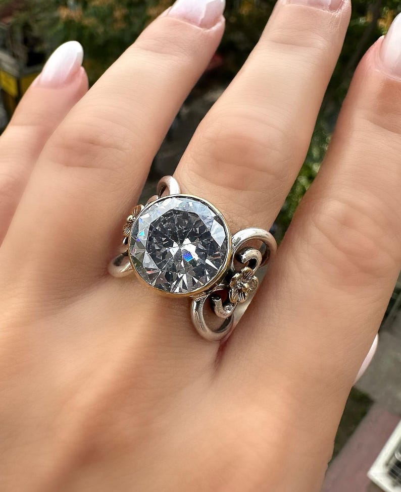 Cubic Zircon Silver Ring, Solitaire CZ Silver Ring, CZ Zircone Ring, Statement Ring, anxiety ring, goth ring, cubic zirconia ring image 1
