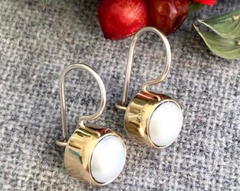 Pearl Drop Earrings 925 Sterling Silver – Natural Freshwater Pearl Dangle Earrings – Minimalist Gift for Her – Handmade