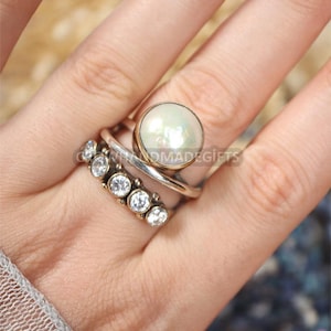 Baroque Pearl Ring 925 Sterling Silver | Freshwater Pearl Statement Ring | Handmade CZ Ring | Gift for Her | Anniversary Birthday Gift