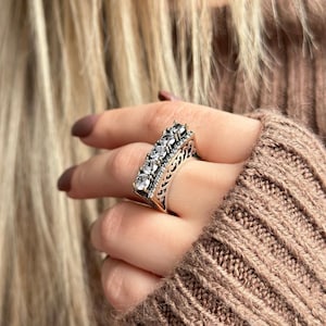 Five Stone Cubic Zircon Silver Ring, Cubic Zircon Silver Ring, Old Style Authentic Ring, Vintage Unique CZ Silver Ring, White Zircon Ring