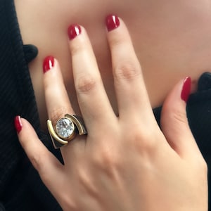 Stor CZ-ring 925 sterlingsilver – Solitär kubisk zirkonia Statement-ring – Djärv silverring – Unik present till henne