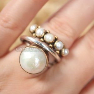 Pearl Ring, Pearl Silver Ring, Silver Ring, Five Stone Ring, Vintage Pearl Ring, 925 Sterling Silver Ring, Multi Stone Ring, Mother Day Ring