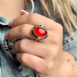 Solitaire Garnet Stone Ring, Silver Ring, 925 Solid Sterling Silver Ring, Large Gemstone Ring, Red Silver Ring, Mother’s Day Gift