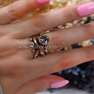 Regenbogen Mystic Topas Ring | 925er Silber | Farbwechsel Edelstein | Boho Geschenk für sie | Muttertagsschmuck