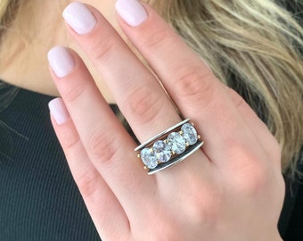 Four Stone CZ Ring 925 Sterling Silver – Cubic Zirconia Multi Band Ring – Minimalist Stackable Ring – Gift for Her