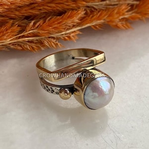Fresh Water Pearl Ring, Baraque Pearl Silver Ring, Pearl Silver Fidget Ring, Boho Pearl Ring, Statement Ring, Anxiety ring, Authentic ring