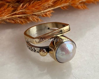 Fresh Water Pearl Ring, Pearl Silver Ring, Pearl Silver Fidget Ring, Boho Pearl Ring, Statement Ring, Anxiety ring, Authentic ring