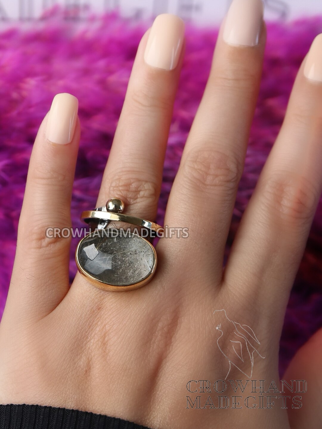 •RUTILATED QUARTZ - TEARDROP• silver ring (size 9.75)