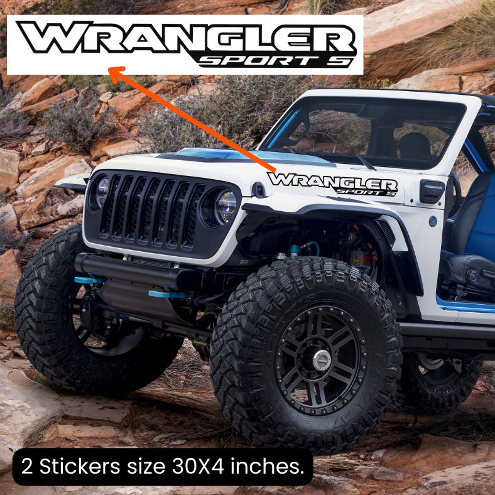 Jeep Wrangler Hood Vinyl Decals – Silver Graphic Stickers (Pair) SJ4T7