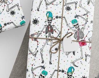 Papel de regalo navideño con diseño de enfermera, papel de regalo con esqueleto de enfermera, rollo de papel de regalo navideño con esqueleto de enfermera