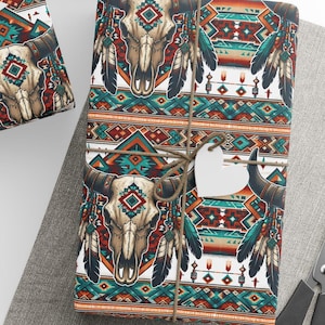 Papier do pakowania Boho Chic, Opakowanie prezentów w stylu południowo-zachodnim, Opakowanie z nadrukiem plemiennym, Wyjątkowe zachodnie opakowanie świąteczne, Ekologiczne zachodnie opakowanie prezentów