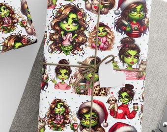 Lustiges Weihnachtsgeschenkpapier | Einzigartige Feiertage Geschenkpapier, Grünes Weihnachtspapier, Moderne Geschenkverpackung, Saisonale Dekoration