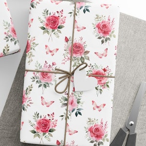 Carta da regalo Shabby Chic Rose, Rotolo di carta da regalo Vintage, Rotolo di carta da regalo Shabby Chic Compleanno