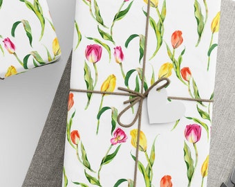 Tulips Wrapping Paper Roll, Colorful Tulips Gift Wrap for Birthdays, Tulips Easter Wrapping Paper, Tulips Spring Celebrations