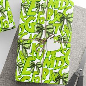 Carta da regalo con alfabeto natalizio verde, rotolo di carta da regalo con alfabeto natalizio, rotolo di carta da regalo con alfabeto natalizio verde