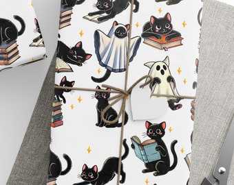 Cat Wrapping Paper, Cat Halloween Wrapping Paper Roll, Black Halloween Cats Wrapping Paper Roll, Cute Cats Wrapping Paper